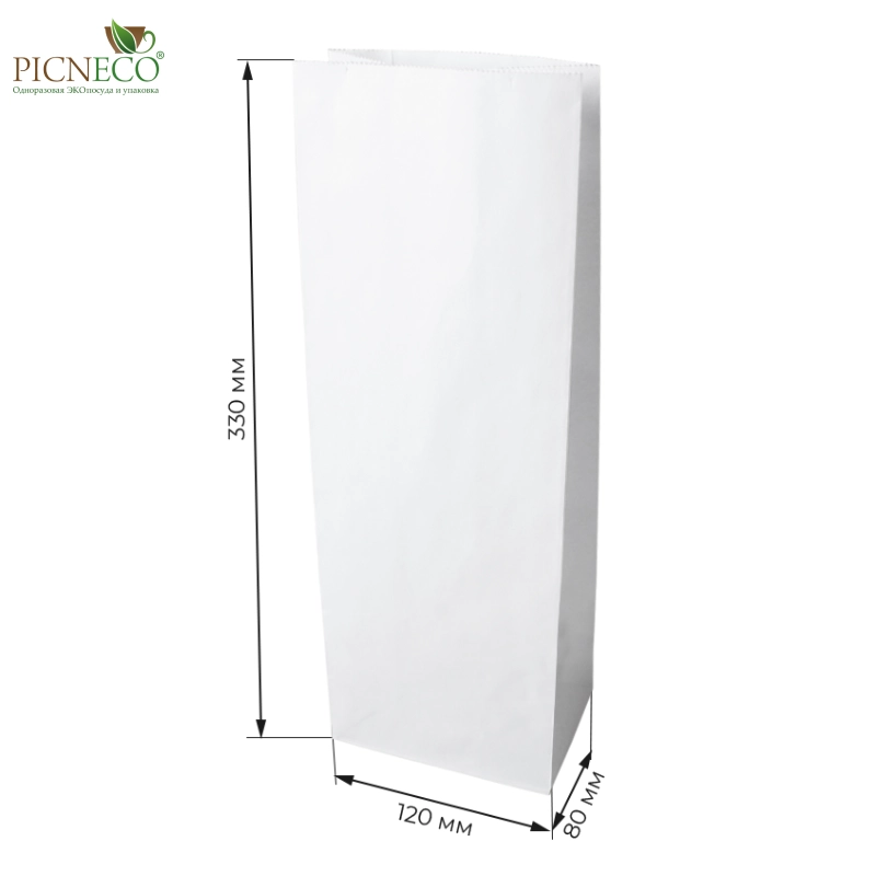 товар Бумажный пакет с прямоугольным дном, 120*80*330 мм, 65 г/м, белый BPD012